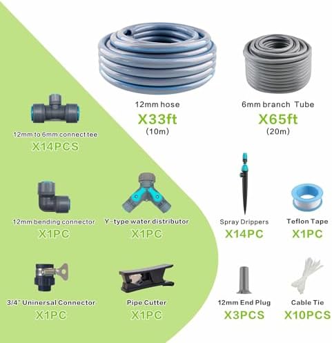 Drip Irrigation System 98ft, Fast Connect Automatic Irrigation Kit with 12mm, 6mm Blank Distribution Tubing and Accessories, DIY Garden Watering Equipment for Garden, Greenhouse, Flower Bed, Patio