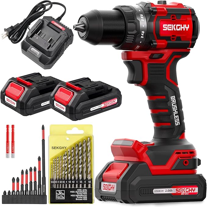 20V Power drill cordless, 70N.m High Torque, with LED Light, 26-Piece Accessory Set, 2 Batteries & Fast Charger Included for Wood & Metal Drilling