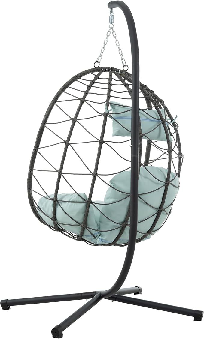 Egg Chair with Stand Wicker Hanging Swing Chair for Patio Balcony Indoor Outdoor Living Room Bedroom Includes Cushion for Comfort