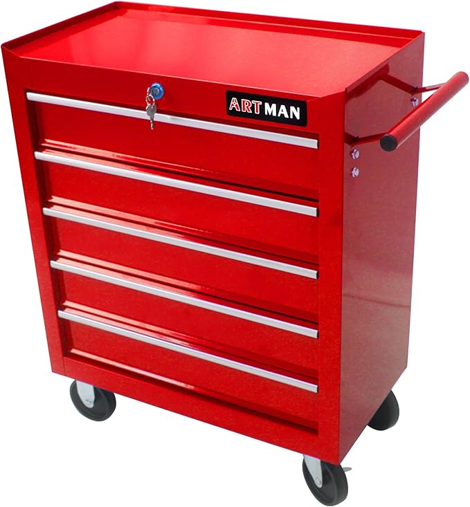 5 Large Drawers Tool Cart on Wheels,Rolling Tool Chest Tool Storage,Drawers Rolling Tool Trolley Organizer Tool Case for Garage, Warehouse, Workshop, Repair Shop (5 Large Drawers-29.3" H-Red)