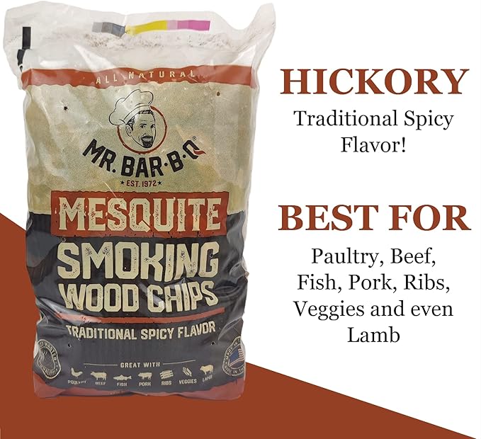 Wood Smoker Chips Bundle of 3 Flavors - Apple, Mesquite & Hickory Wood Chips by Mr. Bar-B-Q, Can be Used on Gas & Charcoal Grill, Variety of Flavors for Smokers, Grilling, BBQ, Camping(3 x 1.8 Lb Bag)