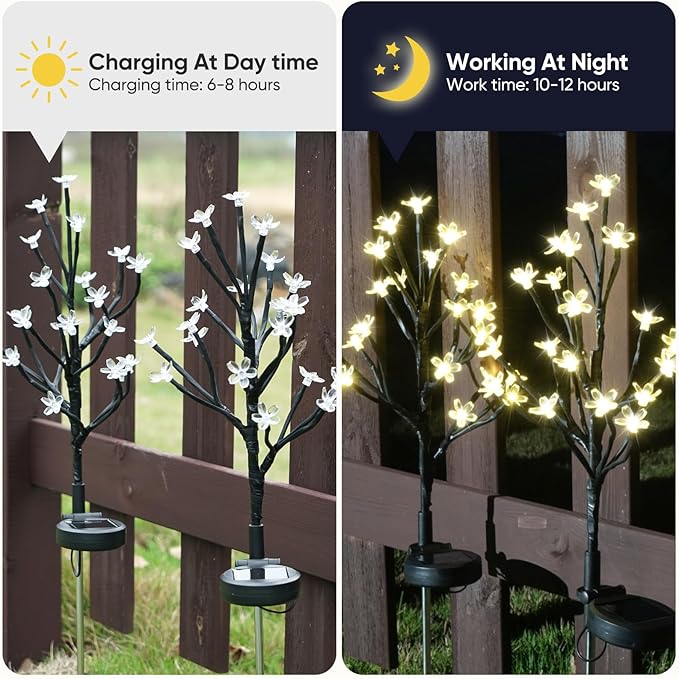 Solar Garden Lights Waterproof, Solar Outdoor Lights Decorative 4Pack, 80Led Solar Powered Flowers Garden Decor, Outdoor Fairy Lights for Yard,Pathway,Lawn,Outside,Garden Christmas Decorations