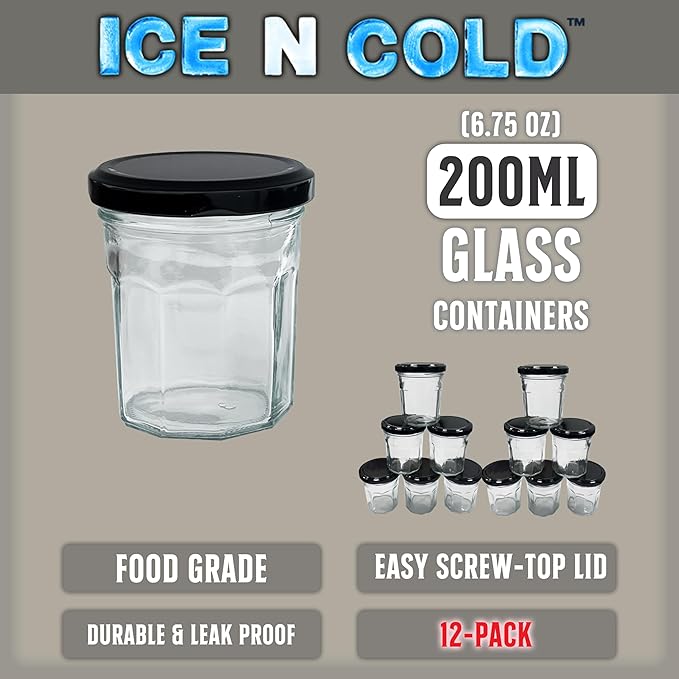 6.76 oz / 200ml Multi-Use Glass Jars with Leakproof Clear Lid, Reusable & Eco-Friendly – Ideal for Jams, Sauces, Spices; Lead -Free and BPA-Free Glass Bottle (12)