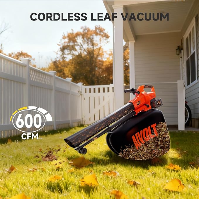 AIVOLT Brushless Leaf Blower Vacuum Mulcher 40V, Cordless Leaf Vacuum with 40L Bag, Turbo Power, 2x4.0Ah Batteries & Charger, 3-in-1 for Lawn Care, Patio Cleaning