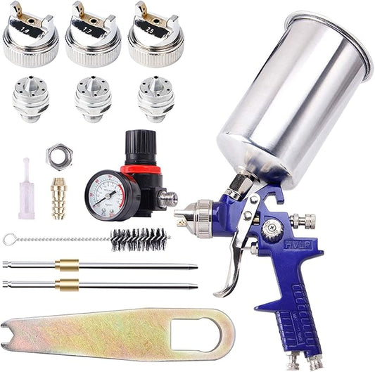 BANG4BUCK Professional HVLP Gravity Feed Air Spray Gun, 1.4mm 1.7mm 2.5mm Nozzles, 1000cc Aluminum Cup with Gauge for Auto Paint, Primer, Clear/Top Coat & Touch-Up