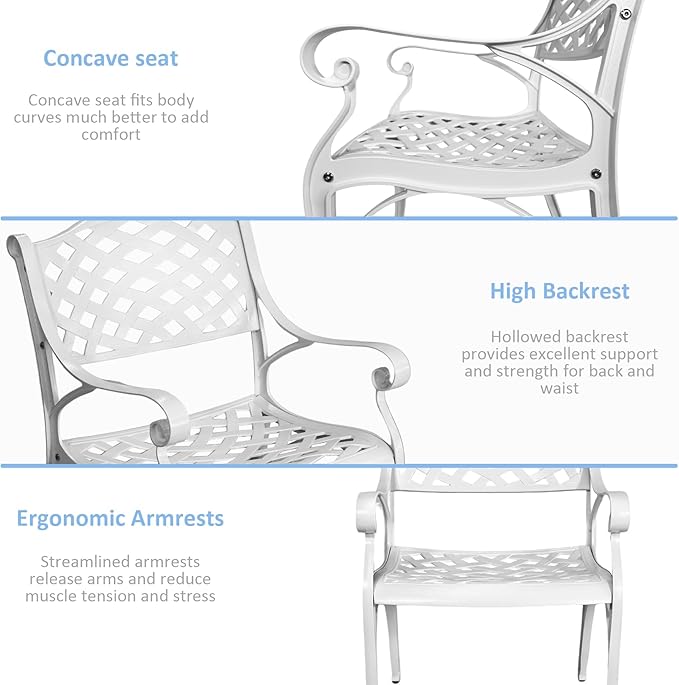 Outdoor Bistro Set 3 Piece, All Weather Bistro Table and Chairs Set, Cast Aluminum Patio Bistro Sets with 2.36" Umbrella Hole, Patio Furniture Set for Garden Porch