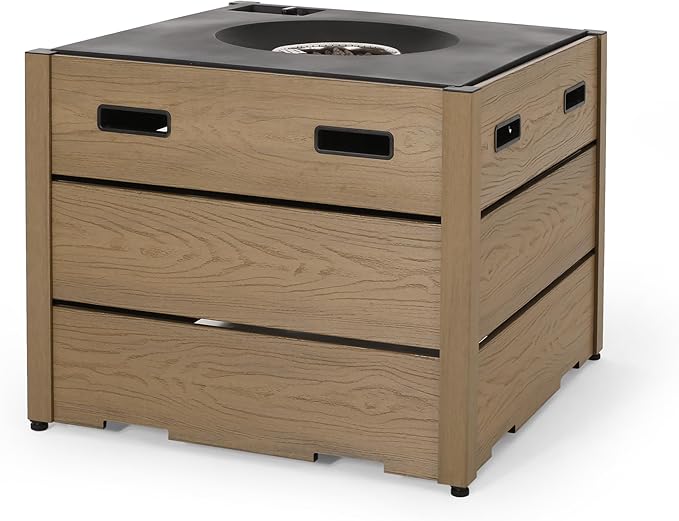 Propane Fire Pit Table, 31.25" WPC Base Firepits for Outside, Square Gas Fire Pit for Outside Patio, Propane Fire Table for Deck, Pool, 40,000BTU, Tank Inside, Tank Not Included, Brown