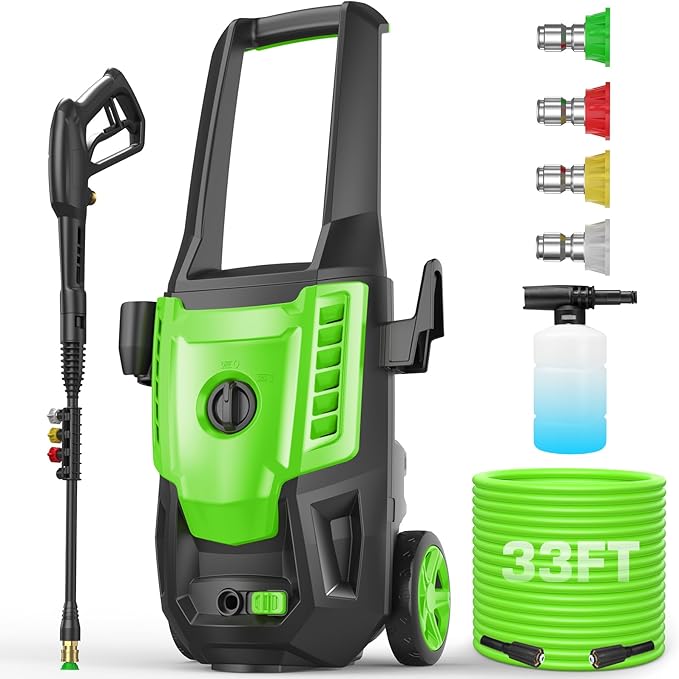 5000PSI Pressure Cleaner, 2025 4.0 GPM High Power Cleaner Machine, with Adjustable Nozzle and Soap Bottle for Cars/Fences/Driveways/Home/Patios (Green)