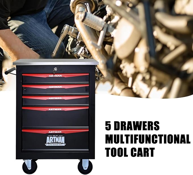 5 Drawer Tool Chest on Wheels, Multifunctional Rolling Tool Cart, Drawer Rolling Trolley Organizer Tool Box for Garage,Workshop,DIY Multiple Interconnectable(5 Drawers-30.5" H)
