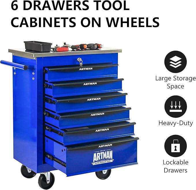 6 Drawers Tool Cart on Wheels, Multifunctional Rolling Tool Box, Drawers Rolling Trolley Organizer Tool Storage Chest for Garage,Workshop,DIY Multiple Interconnectable(4 Drawers-30.5" H)