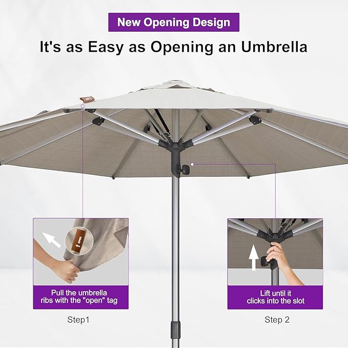 PURPLE LEAF 3-Piece Outdoor Chaise Lounge Set with Market Umbrella Adjustable Sunbathing Daybed for Pool, Garden and Backyard Nurture Shale