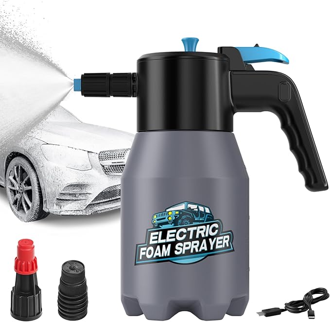 aokway Electric Foam Sprayer Car Wash, Car Soap Foam Sprayer, Battery Powered Foaming Pump Sprayer for Cleaning Car Detailing Portable Cordless Handheld Foam Cannon