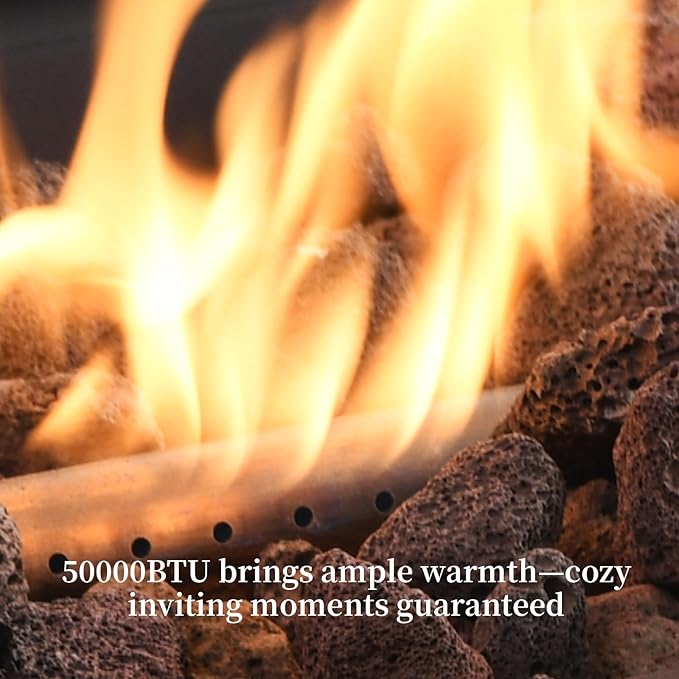 48'' Propane Fire Pit Table for Outdoor, Ceramic Tabletop & Polyresin Natural Stone Base, 50000 BTU Gas Fire Pit Table for Outside Patio and Garden, with Lava Rock