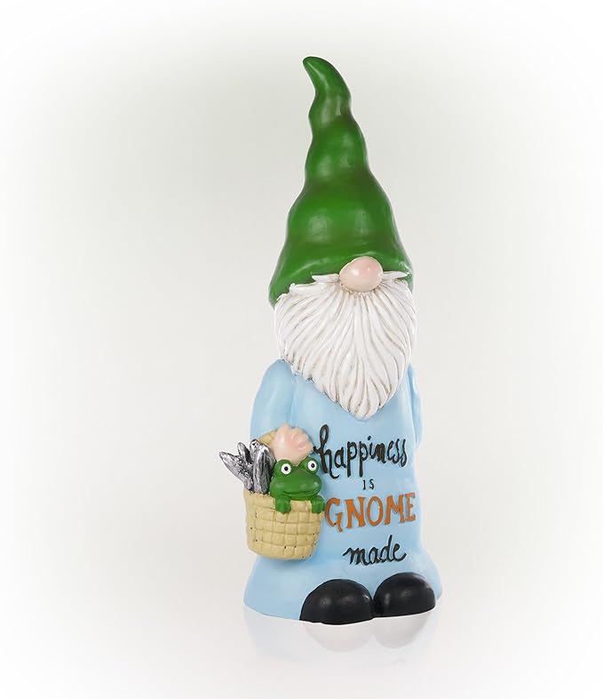 Alpine Corporation 24"H Happiness is Gnome Made Indoor Outdoor Garden Gnome Statue, Blue
