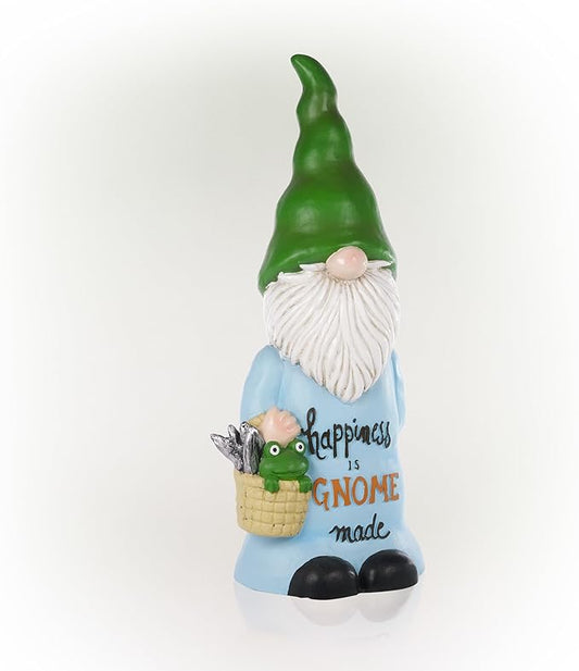 Alpine Corporation 24"H Happiness is Gnome Made Indoor Outdoor Garden Gnome Statue, Blue