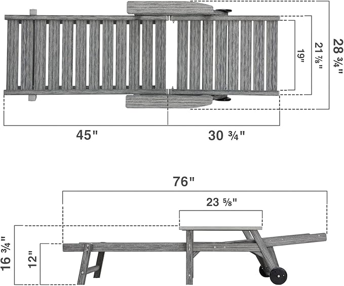 Patio Chaise Lounges Set of 2, HDPE Outdoor Lounge Chairs with Adjustable Backrest, Wheels, Armrest, All Weather Poly Lumber Recliner for, Poolside, Porch, 350lbs Weight Capacity (Grey)