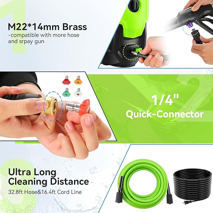 5000PSI Pressure Cleaner, 2025 4.0 GPM High Power Cleaner Machine, with Adjustable Nozzle and Soap Bottle for Cars/Fences/Driveways/Home/Patios (Green)