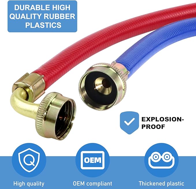 Rubber Washing Machine Hoses 6FT with 90 Degree Elbows,Universal Washing Machine Hose,Burst Proof Water Supply Lines for Hot and Cold Water Washer Hoses (2 Packs)-by MIFLUS