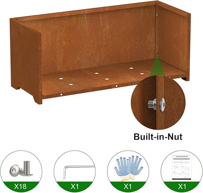 Co-rten Metal Garden Planter Box, Large Outdoor Rectangle Planters with 6 Drainage Holes & Raised Bottom, All-Weather Rust-Resistant Container for Patio, Deck, Commercial Use, 36"L x 15"W x 15"H