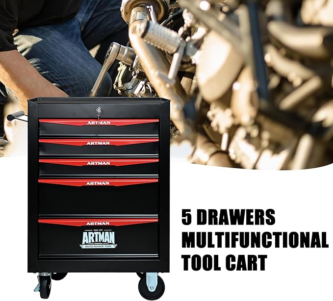 5 Drawers Tool Cart on Wheels, Multifunctional Rolling Tool Storage Chest, Drawers Rolling Trolley Organizer Tool Box for Warehouse, Garage, Workshop, Repair Shop (5 Drawers-30.5" H)