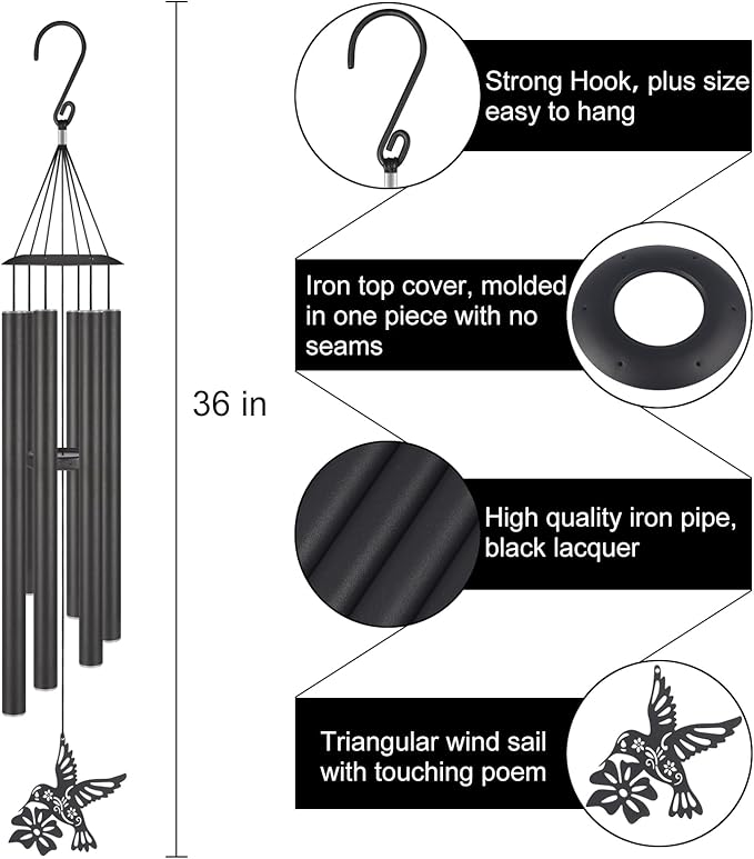 Hummingbirds Wind Chimes with Sympathy Wind Spinner,Outside Garden Decor for Women Mom and Grandma,Memorial Wind Chimes for Loss of Loved One Prime,Bereavement/Sympathy/Memorial Gift