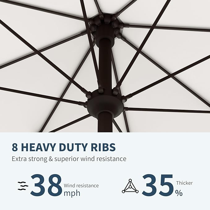 PatioKingdom 11FT Patio Umbrella,Outdoor Umbrella with Push Button Tilt and Crank,Market Table Umbrella with 8 Sturdy Fiberglass Ribs UV Protection(Creamy-white, 11FT)