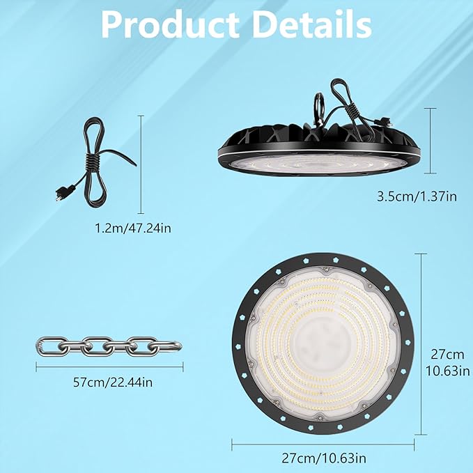 4 Pack LED High Bay Light 300W 30000LM, UFO LED Shop Light with 4ft Plug Cable, 6000K Commercial Bay Lighting, IP65 Waterproof for Warehouse Workshop