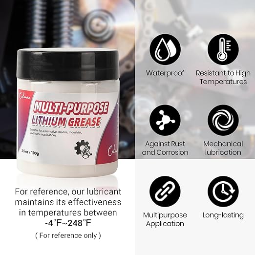 3.5oz Multi-Purpose White Lithium Grease with 2 Brushes, Ideal for Automotive, Marine, Brakes, Garage & Sliding Doors, Waterproof, Rust & Corrosion Resistant, High-Temperature Safe