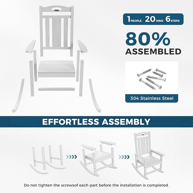 Ciokea Oversized Outdoor Rocking Chair, HDPE Porch Rocking Chair for Outside, Weatherproof Comfortable Patio Rockers for Front Deck Balcony, White