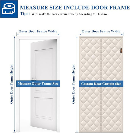 Customizable Magnetic Thermal Insulated Door Curtain, 5 Layers Oxford&Cotton Cover Blanket Insulation for Winter/Doorway/Attic/Patio/Sliding Glass/Front/Back/French Doors, Keep Cold Air Out, Beige