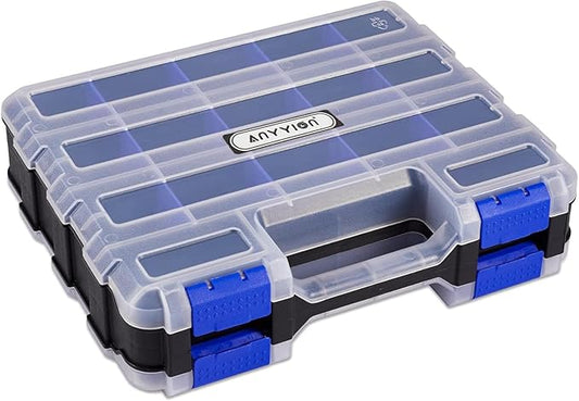 Anyyion Small Parts Organizer, 34-Compartments Double Side parts organizer with Removable Dividers for Hardware, Screws, Bolts, Nails, Beads, Jewelry. (1, Blue)