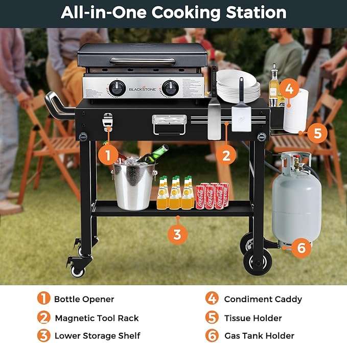 Portable Griddle Stand for Blackstone 17 Inch & 22 Inch - Heavy-Duty Grill Table for Blackstone, Ooni Pizza Oven, Ninja Outdoor Grill Cart with Wheels, Gas Tank Holder & Storage