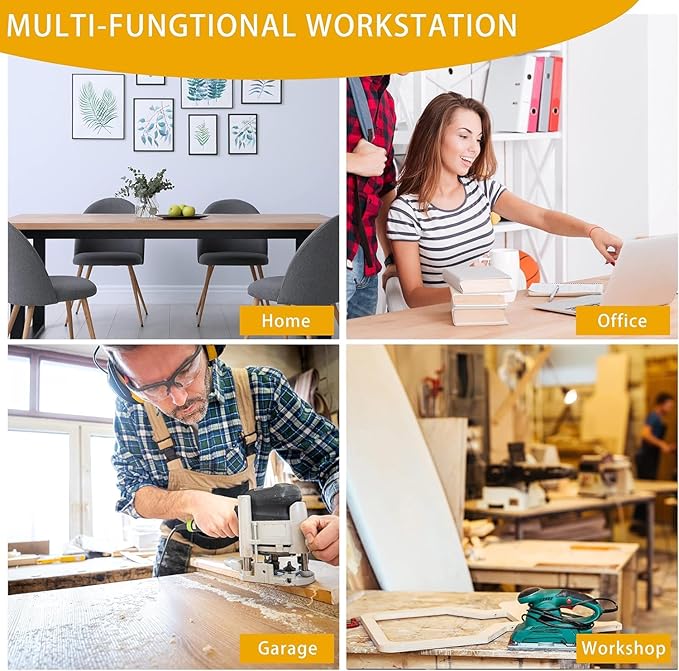 Betterhood 70" Adjustable Workbench on Wheels, 2000 LBS Heavy Duty Work Table with Power Outlets & Pegboard, Rubber Wood Workstation for Garage, Workshop, Office, Home, Commercial