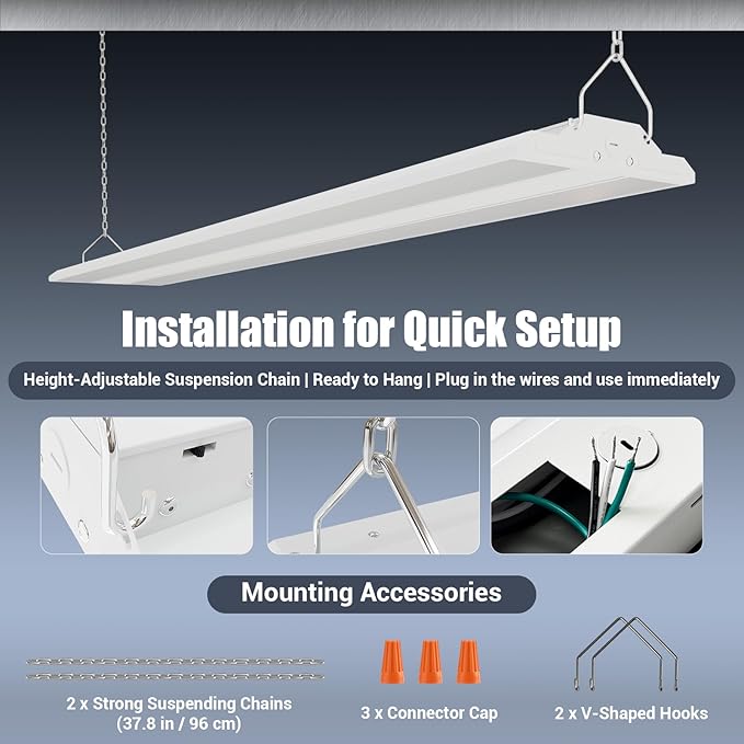LED Linear Shop Lights 400W, 22500LM Led High Bay Lights 5000K Daylight 120-277V, Led Garage Light for Shop Workshop Store Commercial Supermarket Warehouse Basement Exhibition Room ETL