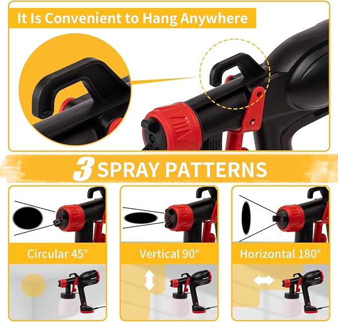 Paint Sprayer - Ultra-Light Electric Spray Gun with 5 Nozzles & 3 Spray Patterns, Perfect for Furniture, Cabinets, Fences, Walls, Doors, Garden Projects & DIY Home Improvement(Black)