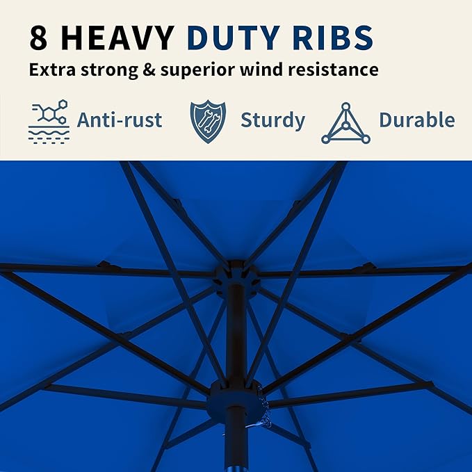 9FT 3 Tiers Patio Umbrella With Auto Tilt and Crank, Outdoor Table Market Umbrella with 8 Sturdy Ribs for Garden,Lawn,Deck,Backyard and Pool,Royal Blue