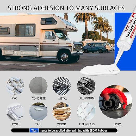 RV Roof Sealant 12Pack, Self-Leveling Lap Sealant for RV Roofs,White RV Caulking Sealant Lap Sealant for Camper Trailer Roof Window, Waterproof RV Silicone Sealant Roofing Repair Kit