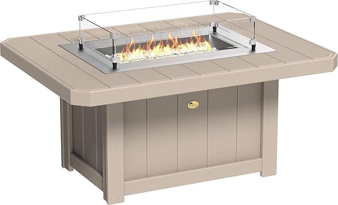 LuxCraft 51" Lumin Rectangular Gas Propane Fire Pit Table for Outdoor Patio with Tempered Glass Wind Guard and Stainless Steel Burner Cover - Amish Made in USA (Weatherwood)