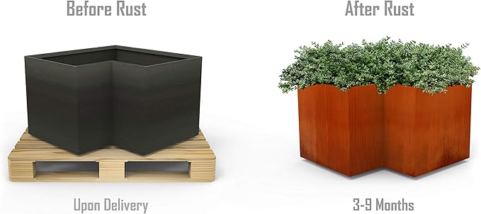Plantercraft Large Rectangular Planters for Outdoor Plants - 36x24x12 Inch Corten Steel Raised Garden Bed | Extra Large Metal Planter Box for Patio, Deck & Landscaping