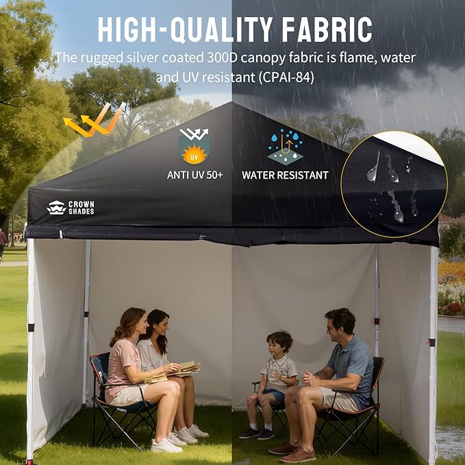 CROWN SHADES 10X10 Comercial Instant Canopy Pop Up Tent with Center Lock (10x10 with 4 Sidewalls, Black)