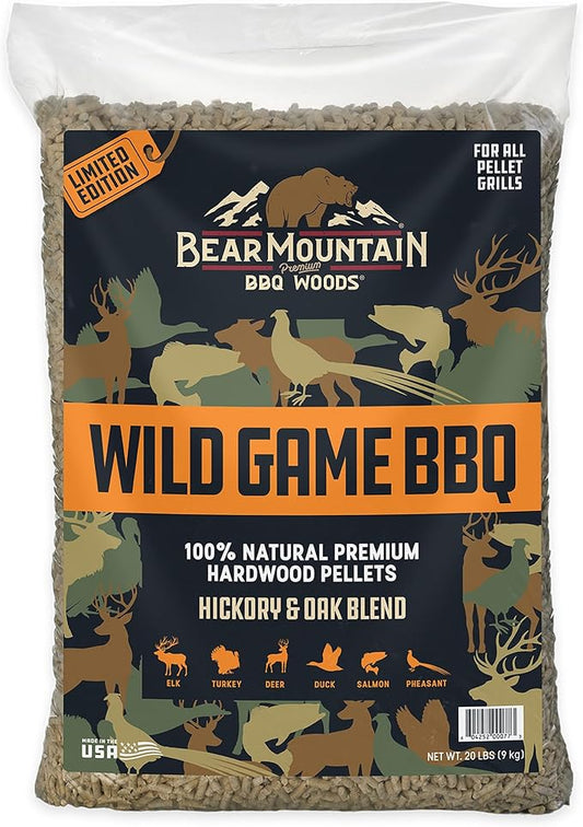 Bear Mountain Wild Game BBQ, Hickory and Oak Blend Smoker Pellets, 20 Pounds