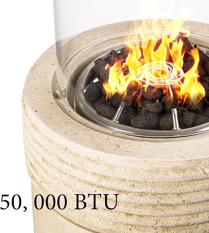 Outdoor Propane Fire Pit, 16" Propane Fire Column Patio Mgo Gas Fire Pit 50,000 BTU for Outside with Lava Rocks