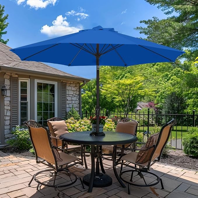 PatioKingdom 9FT Patio Outdoor Umbrella-UPF 50+ Sun Shade with Wind Vent, Push-Button Tilt & Smooth Crank Lift, Rust-Resistant Fiberglass Frame for Garden, Backyard,Yard (Royal Blue, 9FT)