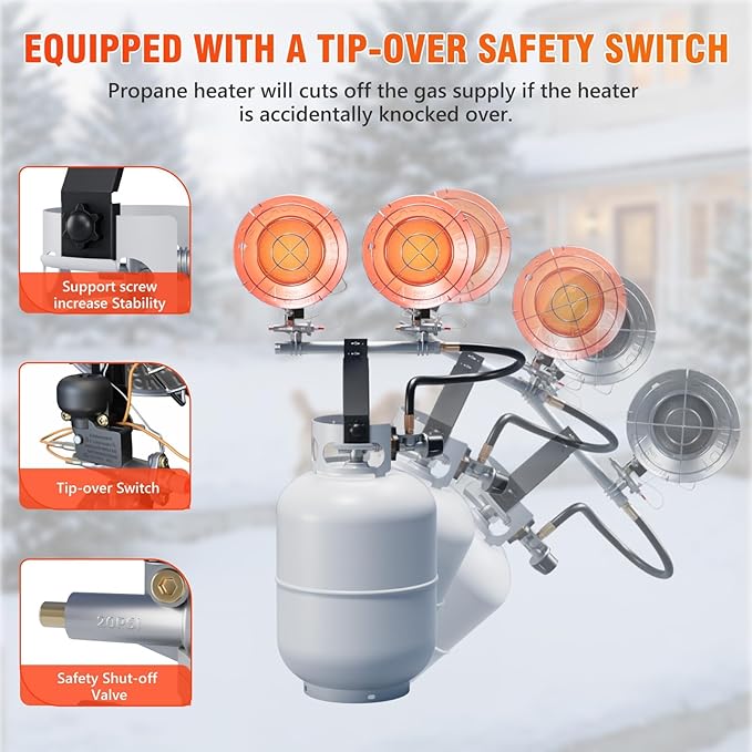 30,000 BTU Double Tank Top Portable Propane Radiant Heater, Portable Gas Heater with 3 Heating Modes, Shut-off Valve and Tip-over Protection