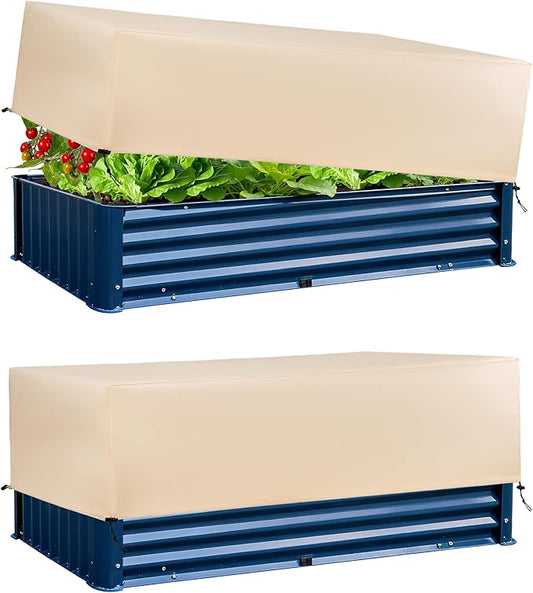 Plant Freeze Protection Cover 2 Pack with Elastic Drawstring, 3.54 oz/yd² Winter Frost Blanket Cloth Planter Box Covers for Raised Garden Bed Outdoor Flowers Potted, 43.3 x 15.7 x 17.7INCH