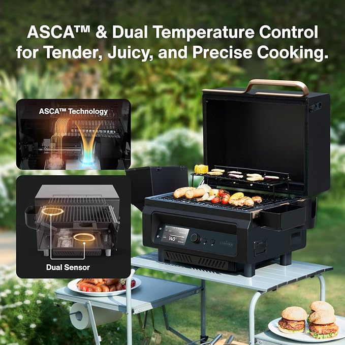 ASMOKE Essential V2 Full Grilling Combo - Smart Portable Wood Pellet Grill & Smoker with 5" LCD Screen, 8-in-1 Grill, 8H Battery, Effortless Cleaning, Wi-Fi Smart Control,271 sq.in, Fit for Family BBQ