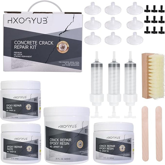 Concrete Foundation Crack Repair Kit, with Automatic Injector, High Performance, for Wall Cracks, Stops Water Leaks & Radon Gas, Drill-Free, Quick-Setting Waterproof Sealing Solution