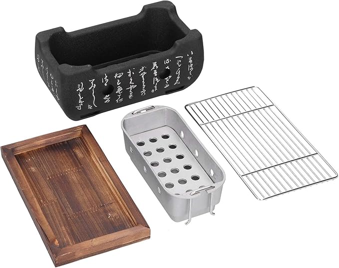 Charcoal BBQ Grill,Portable Japanese BBQ Tabletop Barbecue Grill Tools,Lightweight Retro Barbecue Stove Oven for Camping Picnics, Garden, Backyard Outdoors Cooking