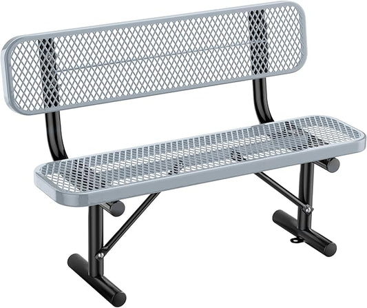 Heavy Duty Park Bench for Outside, Metal Park Bench with Back Portable Frame, Outdoor Steel Mesh Garden Bench with Backrest for Garden, Lawn, Patio, Porch, Park, Yard (Grey, 4FT/50INCH)