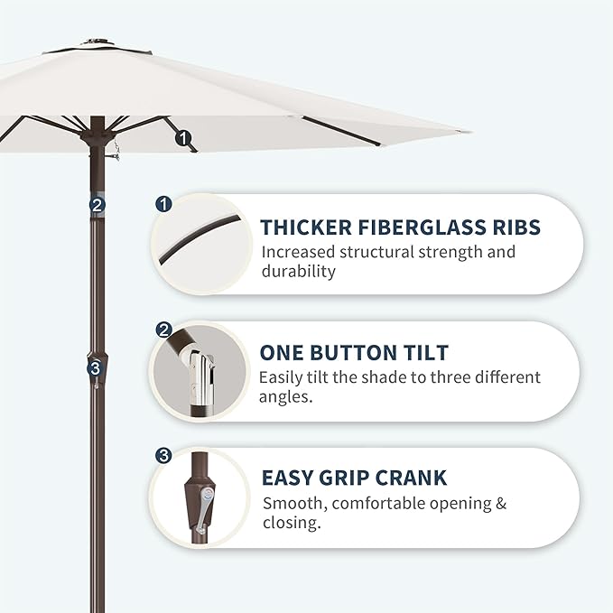 PatioKingdom 11FT Patio Umbrella,Outdoor Umbrella with Push Button Tilt and Crank,Market Table Umbrella with 8 Sturdy Fiberglass Ribs UV Protection(Creamy-white, 11FT)